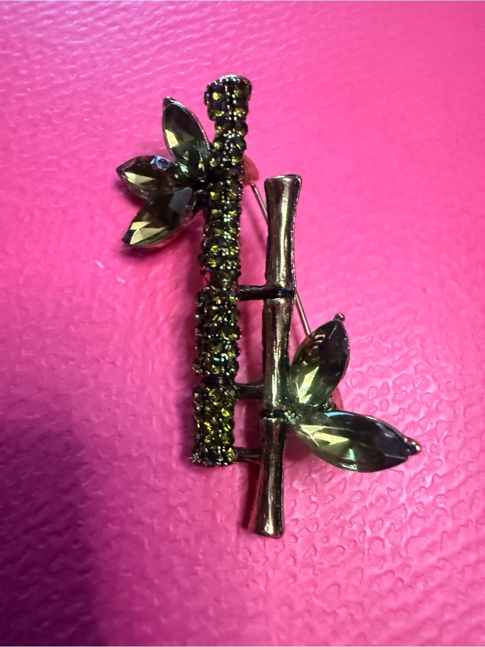 Olive Green Crystal Bamboo Leaf Branch Brooch - Women Jewelry